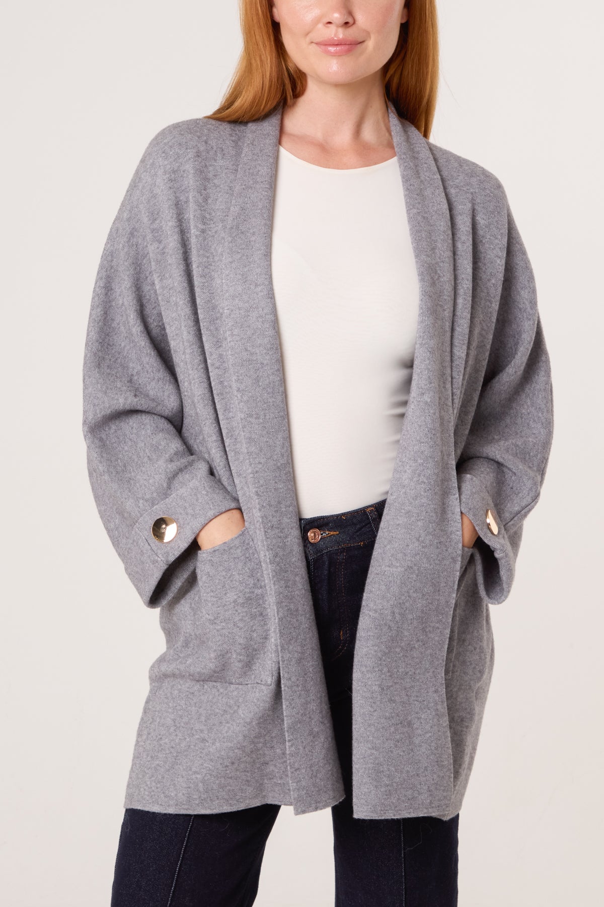 Gold Button Sleeve Heavy Knit Cardigan