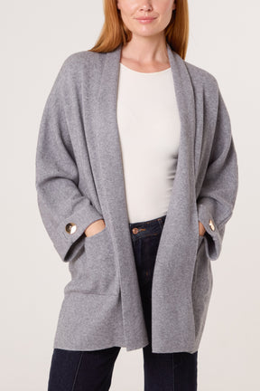 Gold Button Sleeve Heavy Knit Cardigan