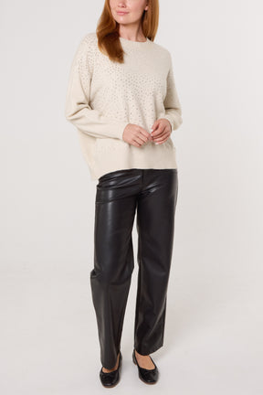 Rhinestone Embellished Knit Jumper