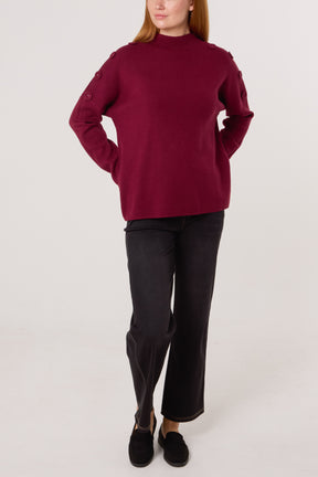 Button Shoulder High Neck Jumper