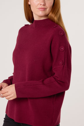 Button Shoulder High Neck Jumper