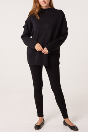 Button Shoulder High Neck Jumper
