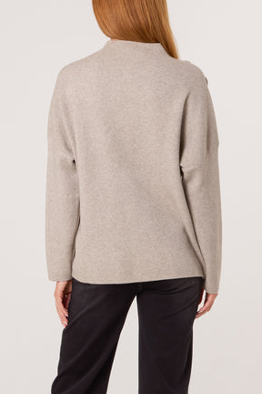 Button Shoulder High Neck Jumper