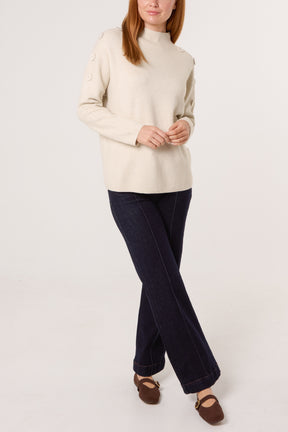 Button Shoulder High Neck Jumper