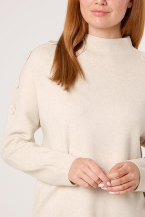 Button Shoulder High Neck Jumper