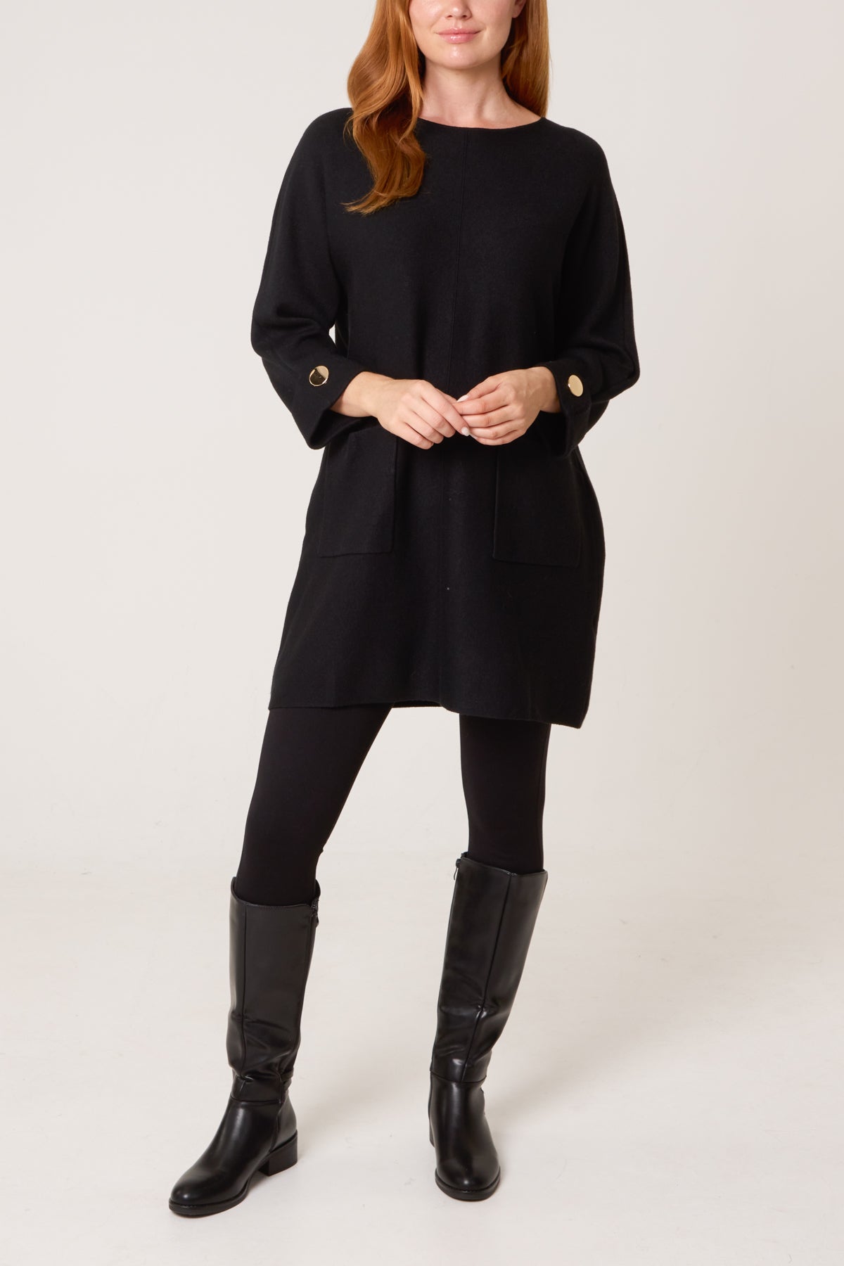 Front Seam Gold Button Pocket Tunic