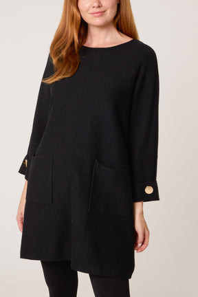 Front Seam Gold Button Pocket Tunic