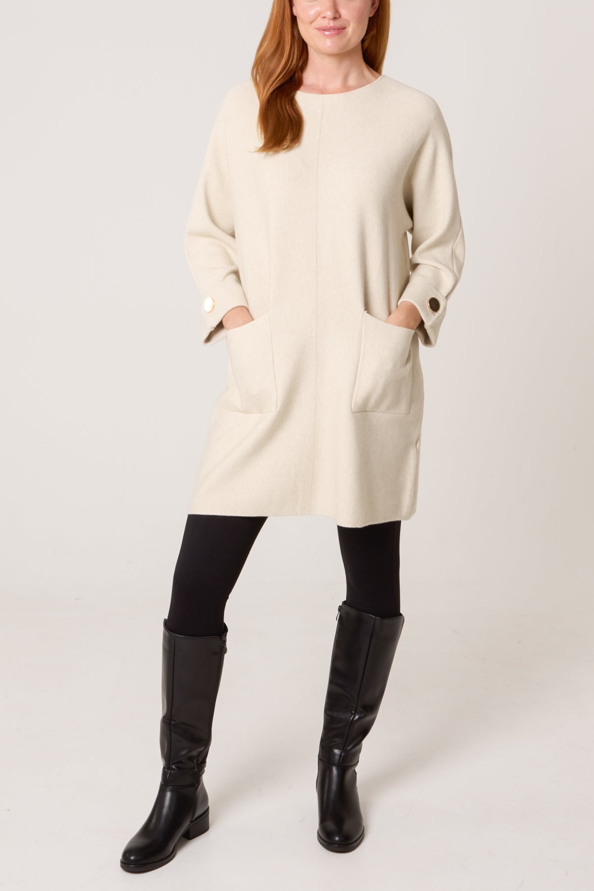 Front Seam Gold Button Pocket Tunic