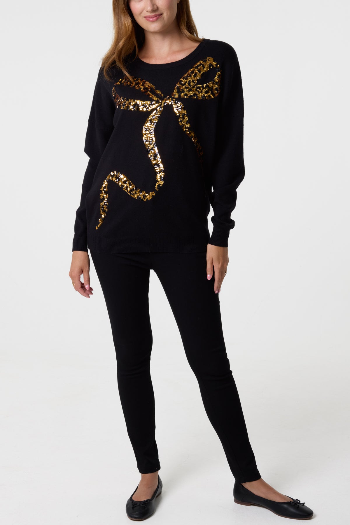 Leopard Bow Sequin Jumper