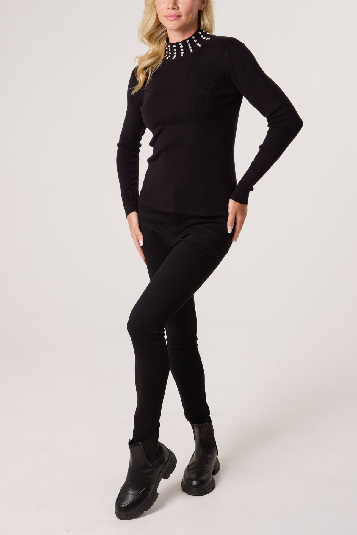Diamante Collar High Neck Jumper