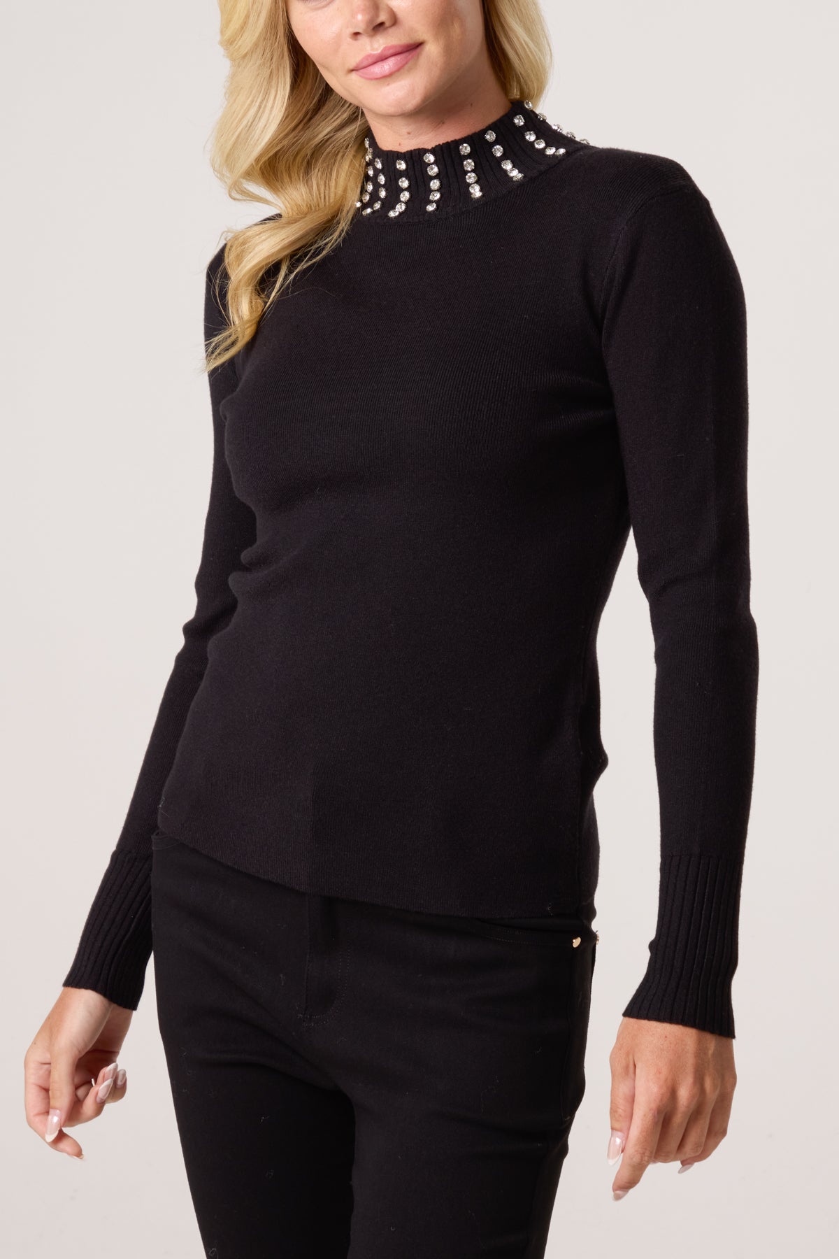 Diamante Collar High Neck Jumper