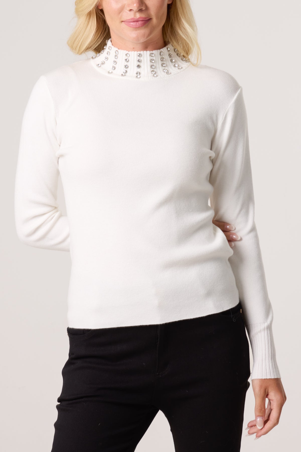 Diamante Collar High Neck Jumper