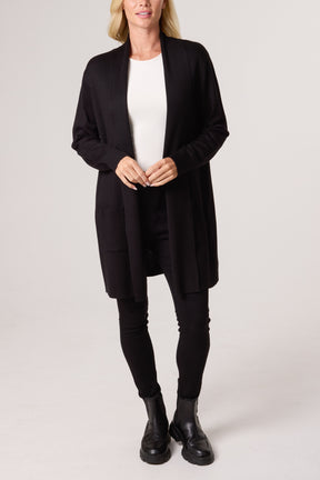 Longline Pockets Ribbed Knit Cardigan