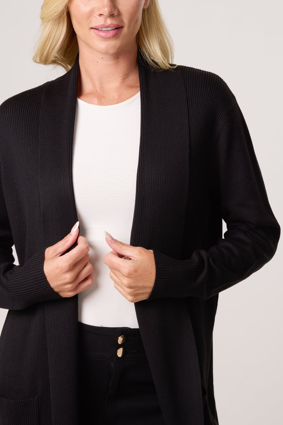 Longline Pockets Ribbed Knit Cardigan