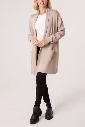 Longline Pockets Ribbed Knit Cardigan