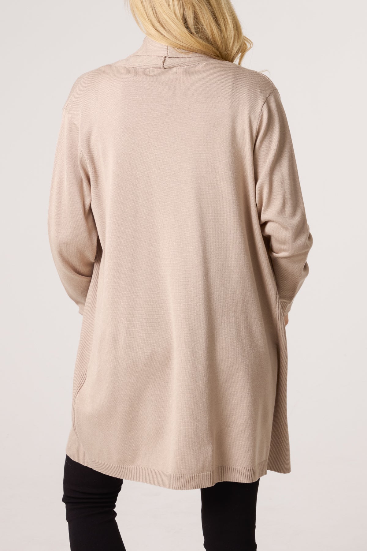 Longline Pockets Ribbed Knit Cardigan
