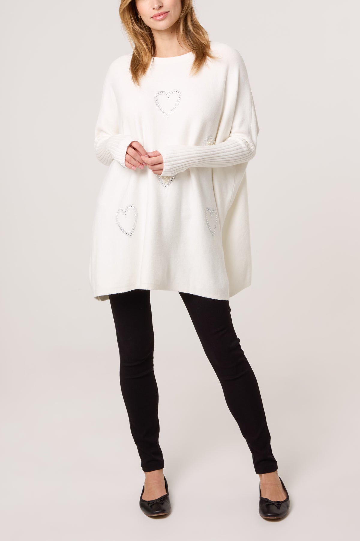 Embellished Hearts Batwing Knit Jumper