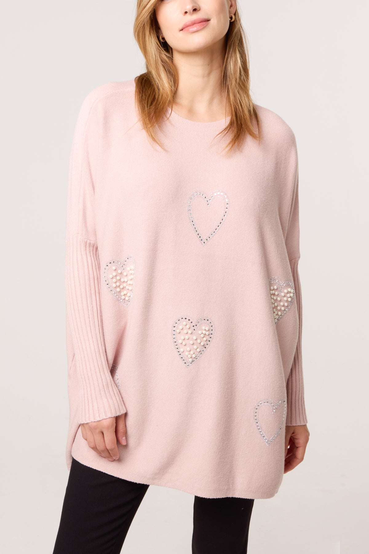 Embellished Hearts Batwing Knit Jumper