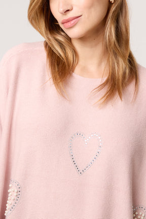 Embellished Hearts Batwing Knit Jumper