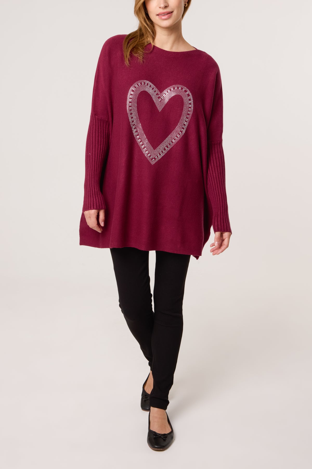 Diamante Heart Batwing Knit Jumper