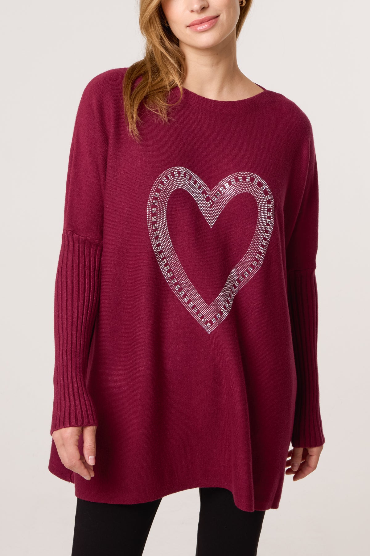 Diamante Heart Batwing Knit Jumper
