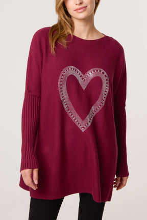 Diamante Heart Batwing Knit Jumper