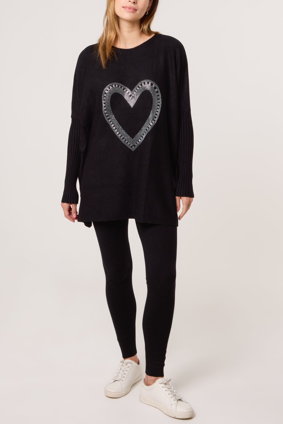 Diamante Heart Batwing Knit Jumper