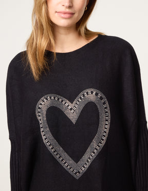 Diamante Heart Batwing Knit Jumper