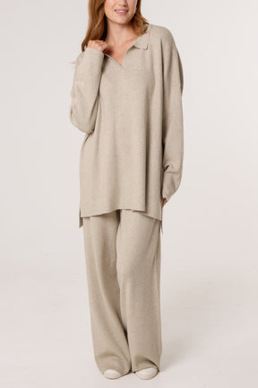 Open Collar Jumper & Trouser Knitted Set