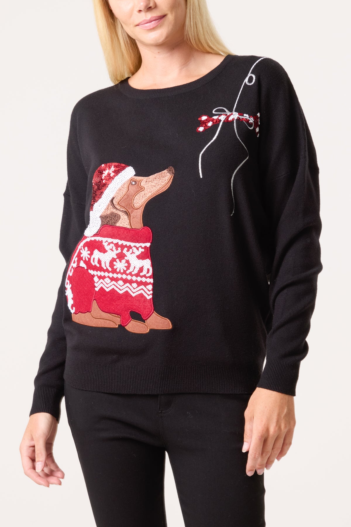 Sequin Sausage Dog Christmas Jumper