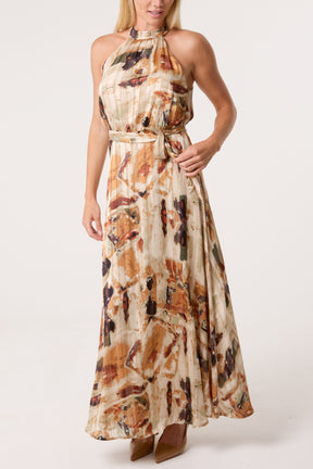 Marble Halter Neck Maxi Dress