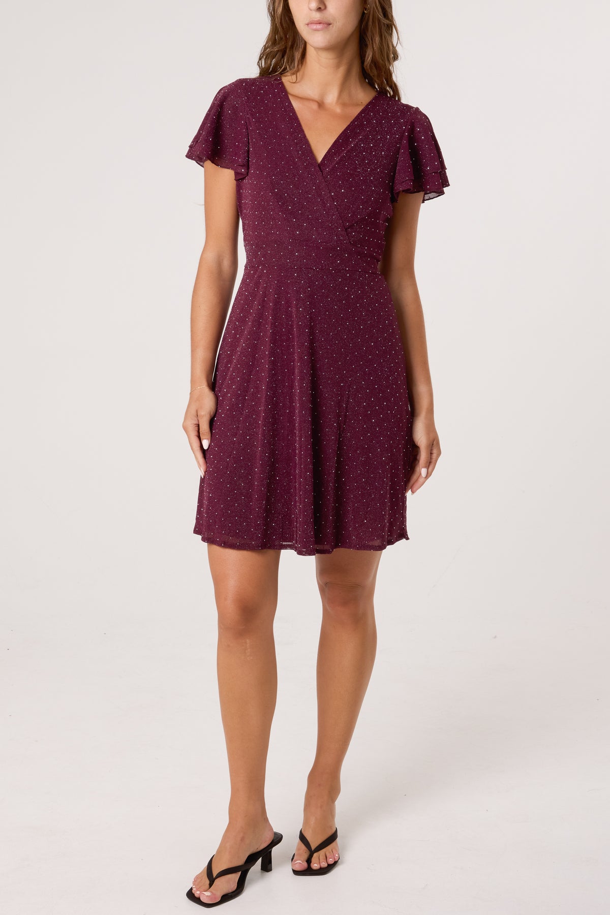Flutter Sleeve Diamante Wrap Dress