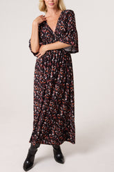 Abstract Animal Print Shirred Stretch Dress