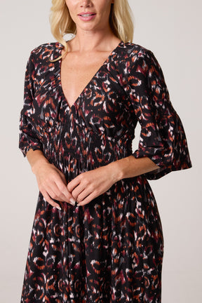 Abstract Animal Print Shirred Stretch Dress