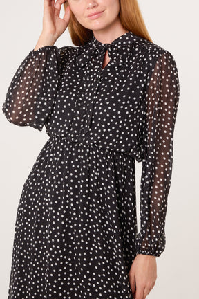 Polka Dot Tie Neck Midi Dress