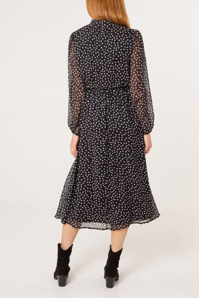 Polka Dot Tie Neck Midi Dress