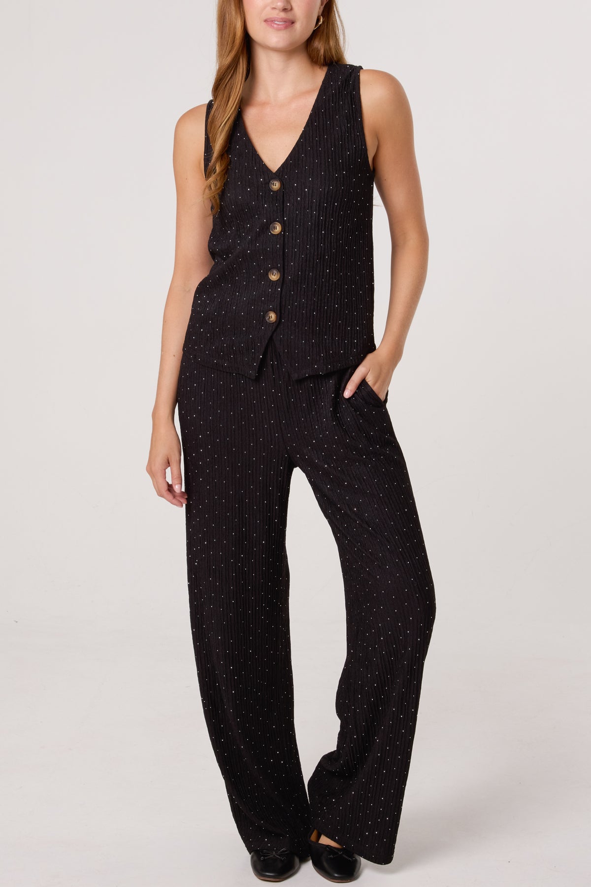 Rhinestone Textured Waistcoat & Trouser Set