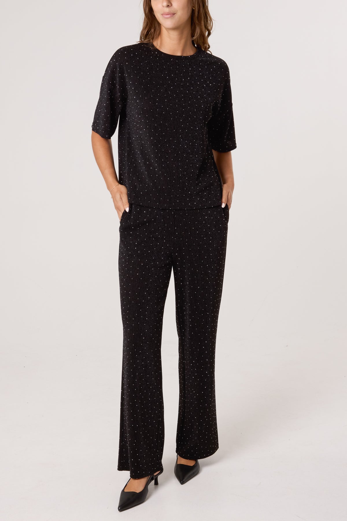 Rhinestone Sparkle T-Shirt & Trouser Set
