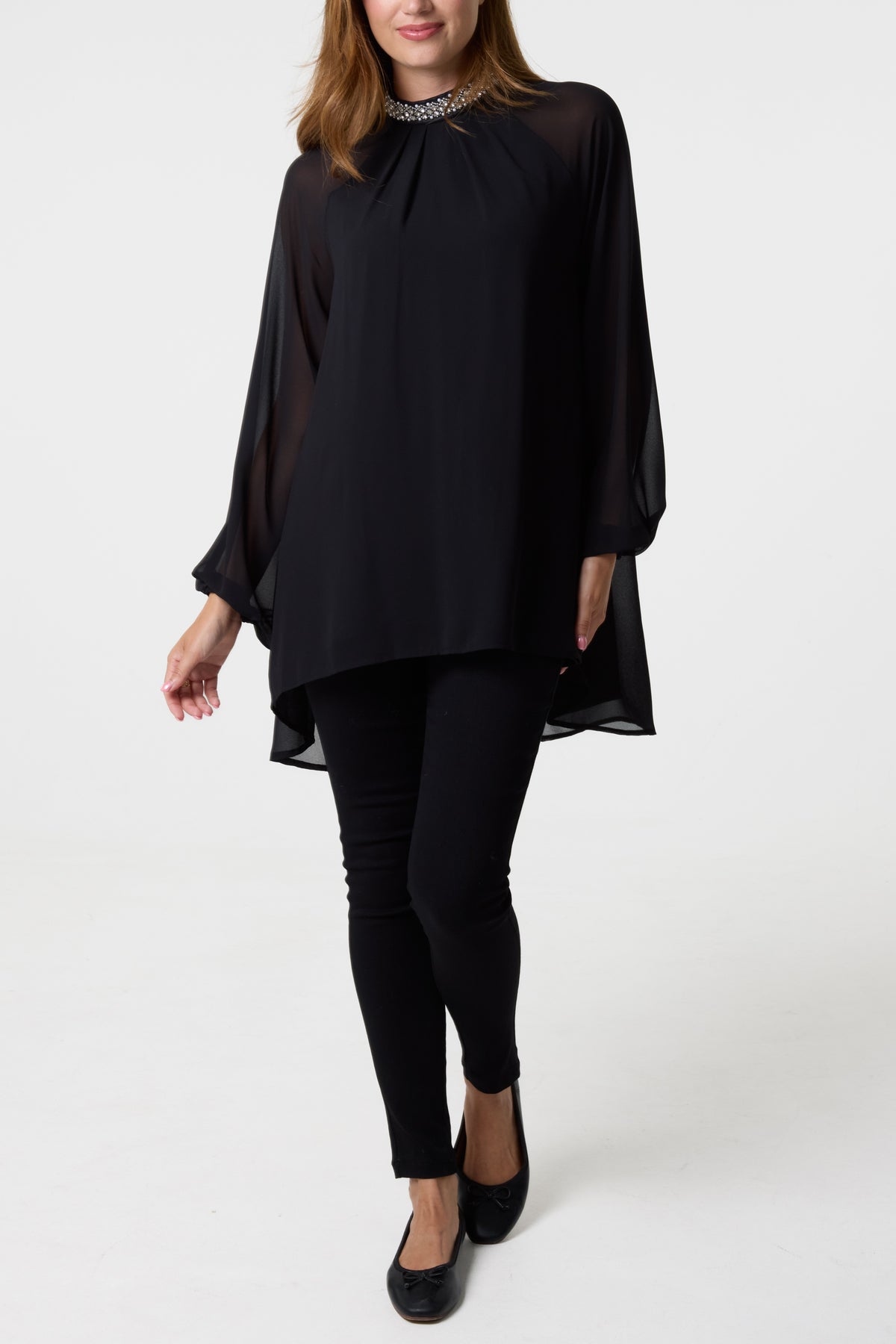 Embellished Collar Tunic Top