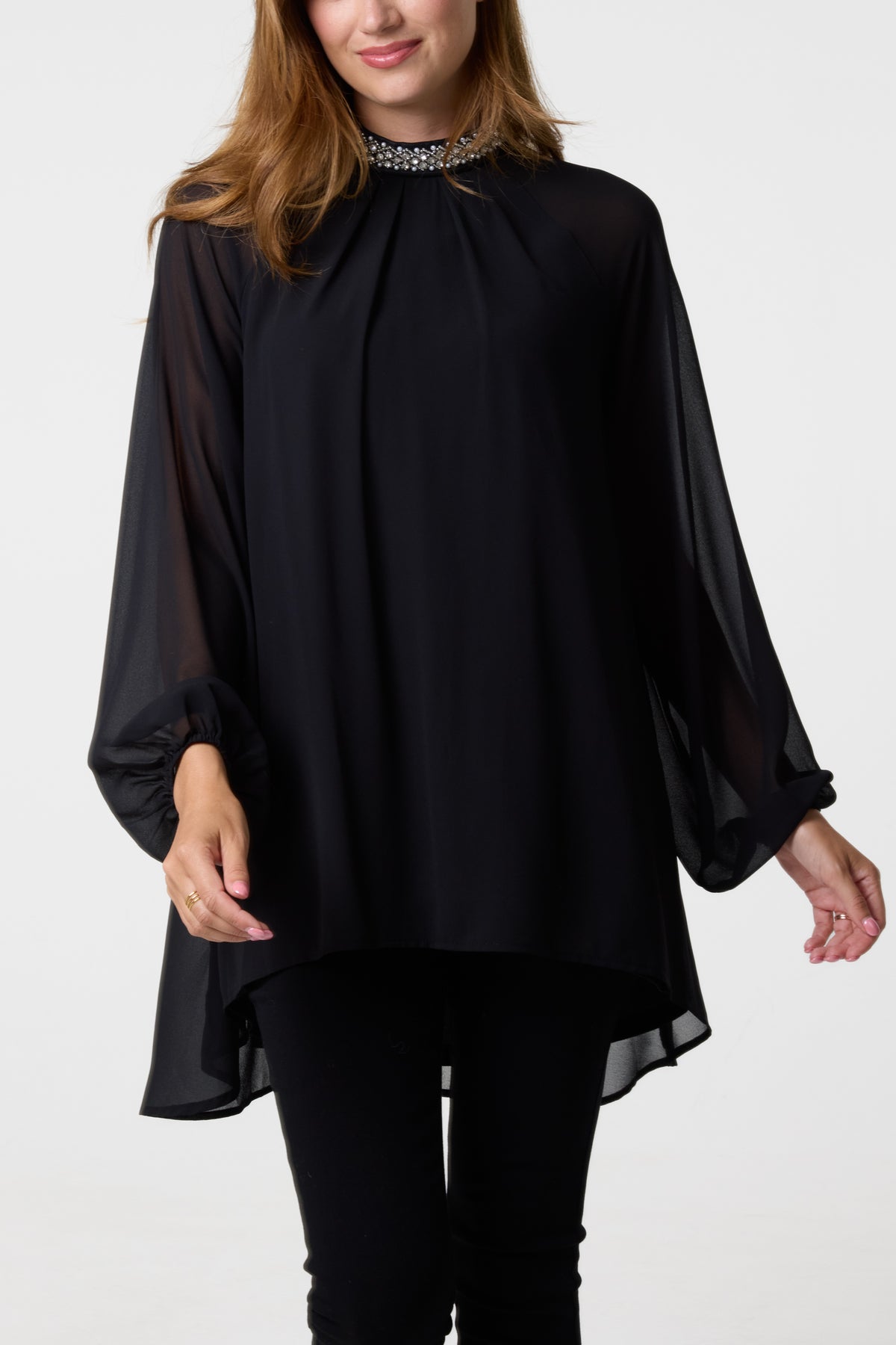 Embellished Collar Tunic Top