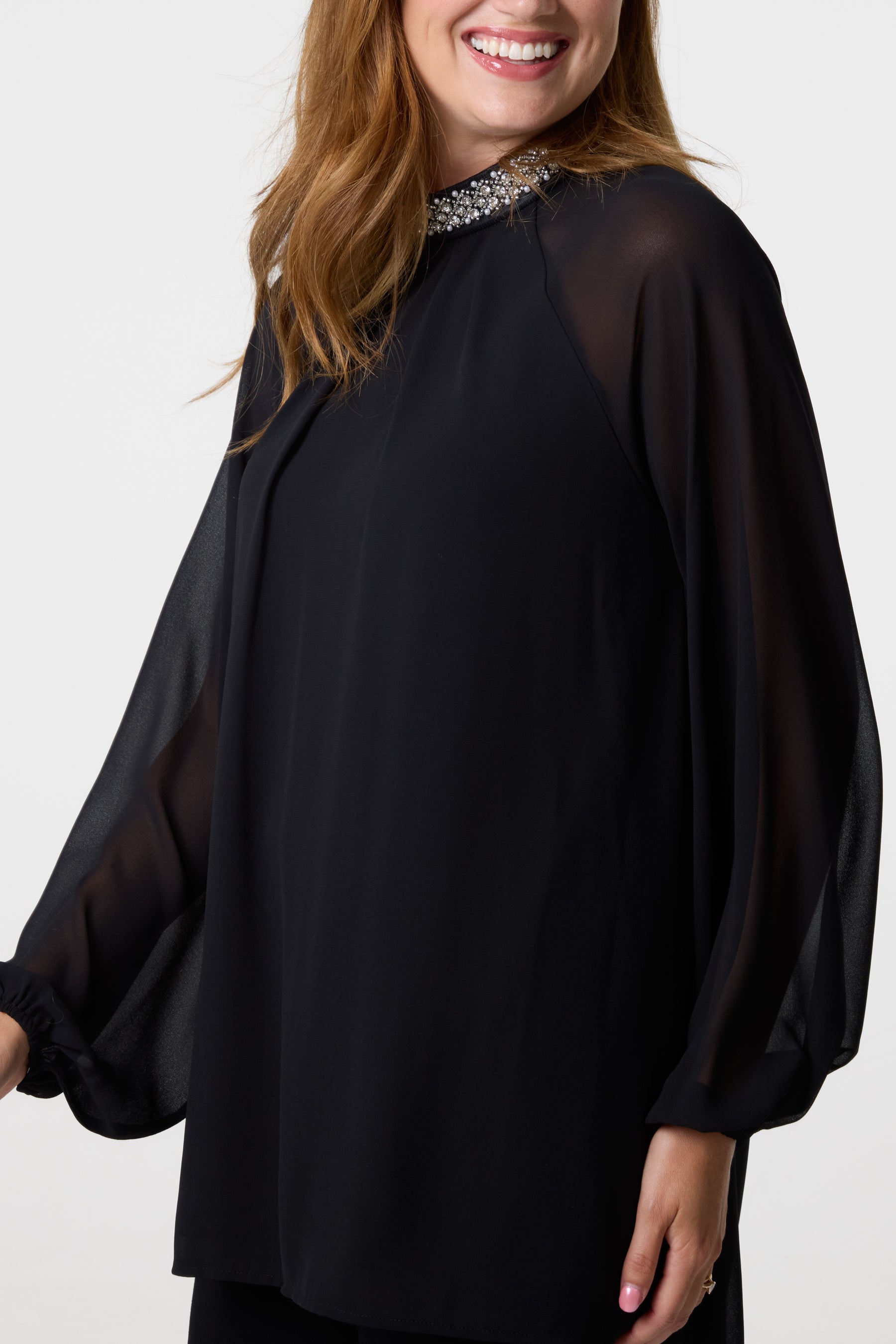 Embellished Collar Tunic Top