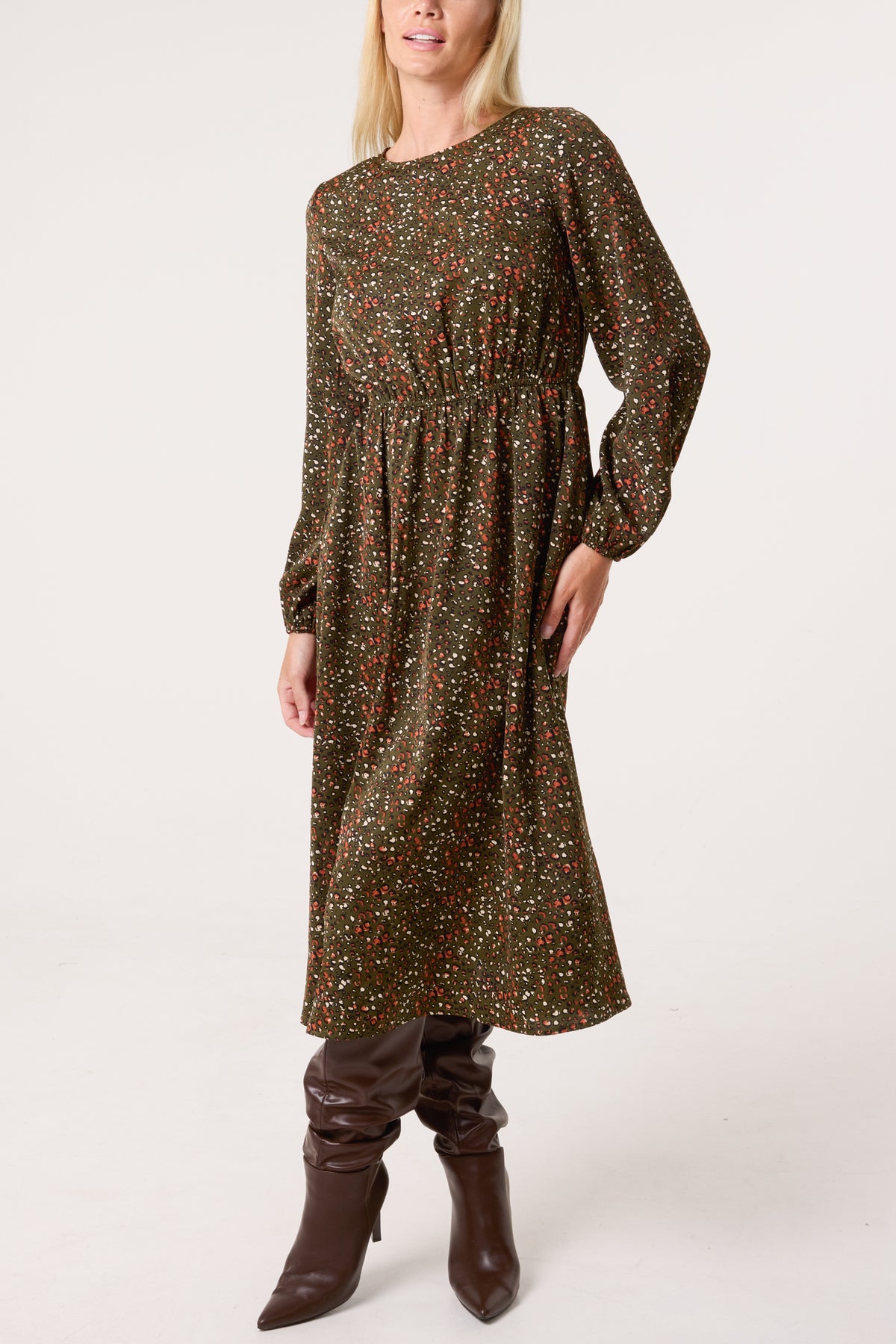 Ditsy Animal Smock Midi Dress