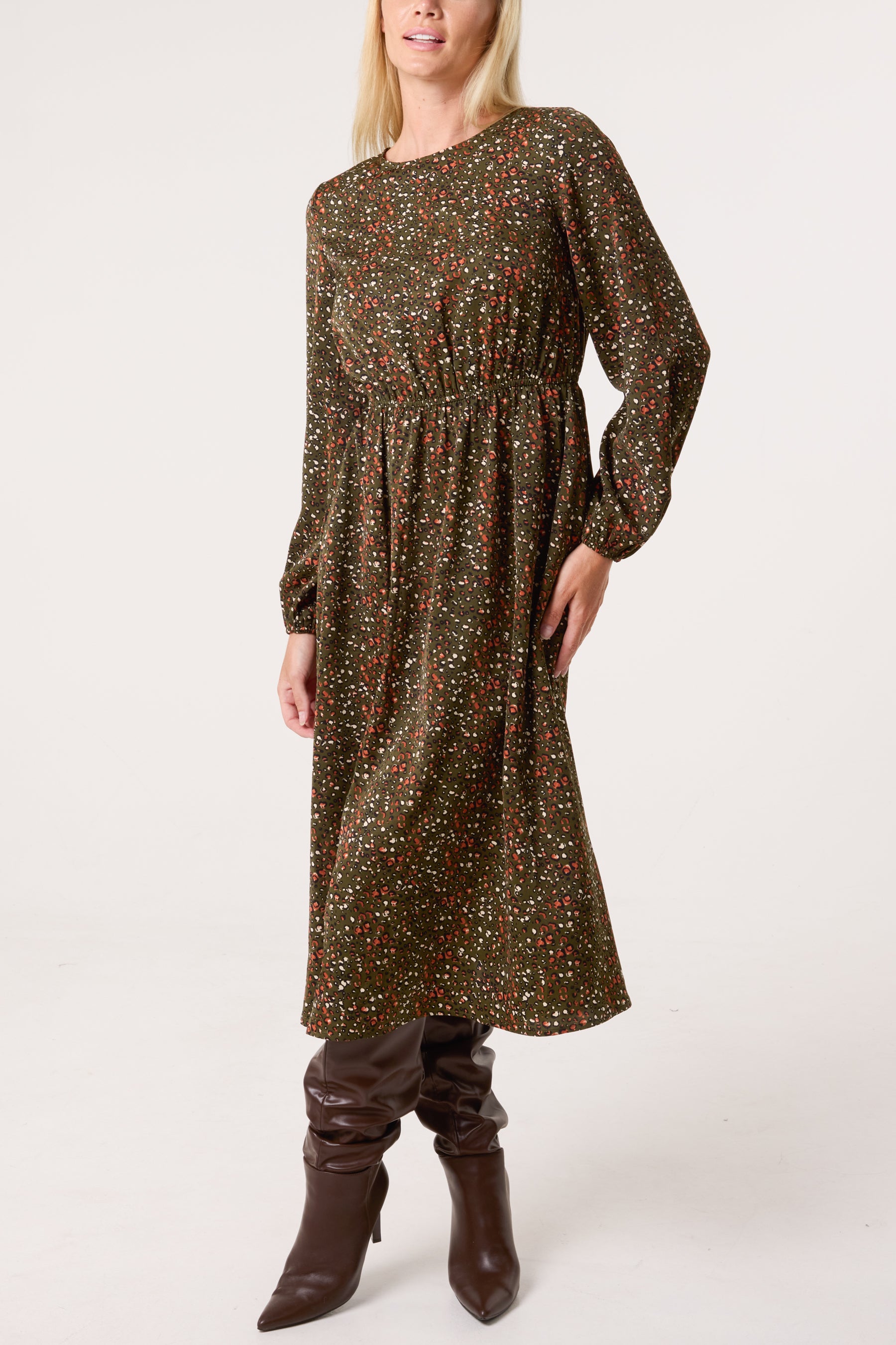 Ditsy Animal Smock Midi Dress