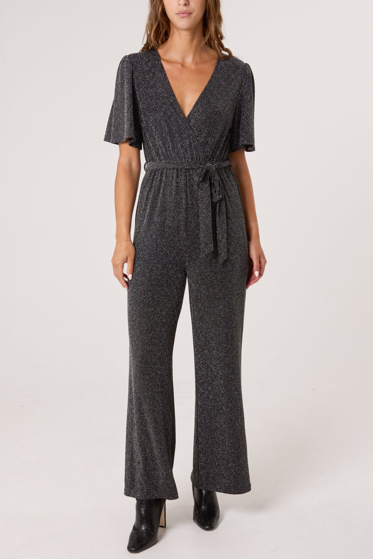 Glitter Lurex Angel Sleeve Jumpsuit