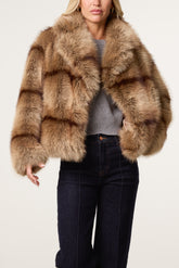 Horizontal Line Detail Faux Fur Short Coat