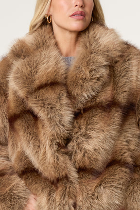 Horizontal Line Detail Faux Fur Short Coat