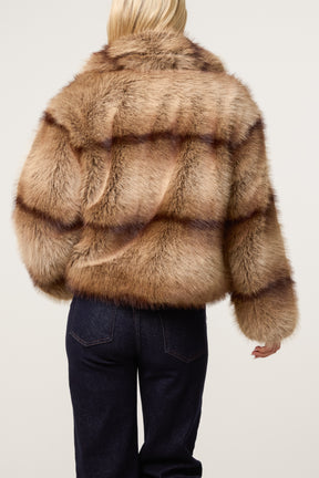 Horizontal Line Detail Faux Fur Short Coat