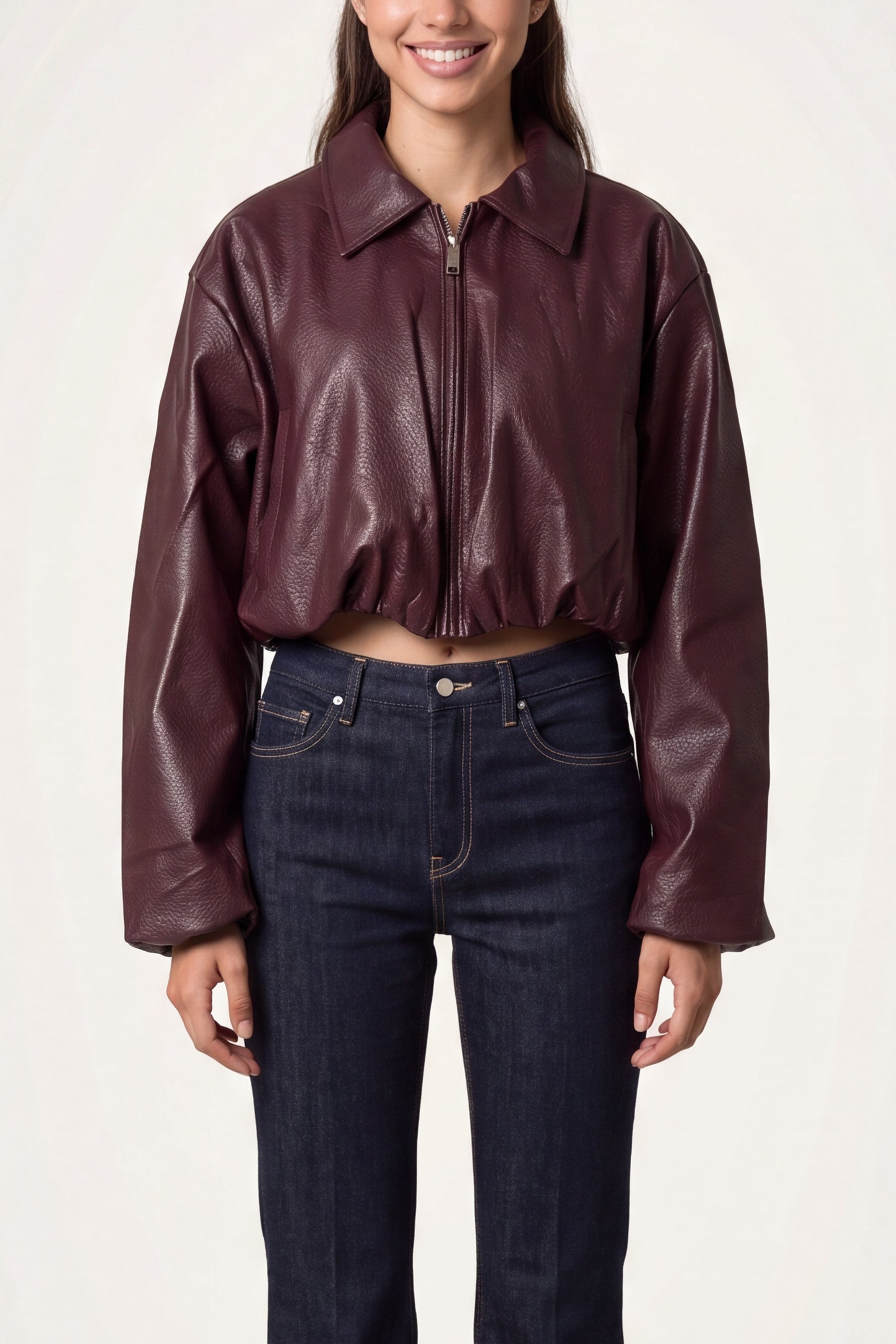 PU Puff Ball Cropped Collar Jacket