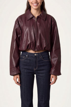 PU Puff Ball Cropped Collar Jacket