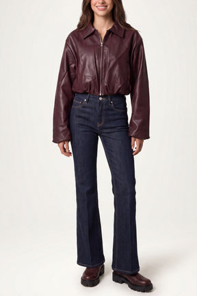 PU Puff Ball Cropped Collar Jacket